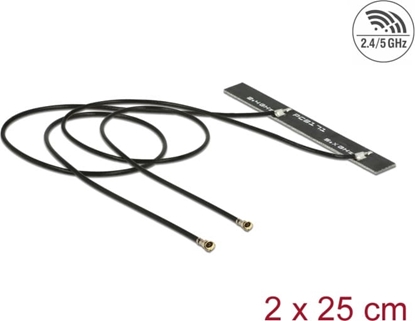 Picture of Delock Dual Band WLAN WiFi 6 Twin Antenna 2 x I-PEX Inc., MHF® 4L plug 5 dBi 2 x 25 cm PCB internal self adhesive