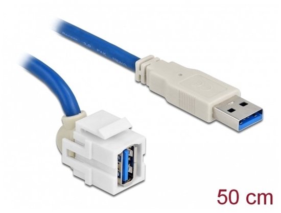 Picture of Delock Keystone Module USB 5 Gbps type-A female 250° to type-A male with 0.5 m cable white