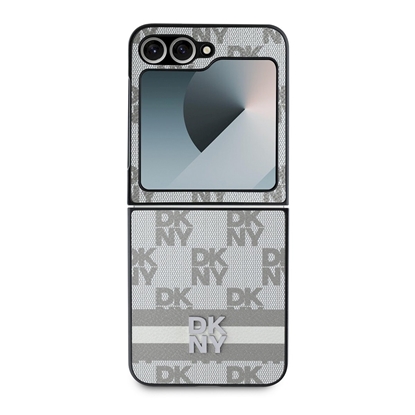 Attēls no DKNY PU Leather Checkered Pattern and Stripe Case for Samsung Galaxy Z Flip 6/7 FE / beige