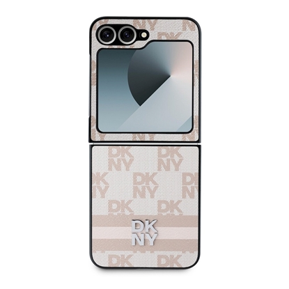 Attēls no DKNY PU Leather Checkered Pattern and Stripe Case for Samsung Galaxy Z Flip 6/7 FE / pink