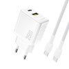 Изображение Dudao Dudao A26TCEU PD QC 25W GaN USB-A USB-C Wall Charger with USB-C Cable White