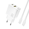 Изображение Dudao Dudao A27TCEU PD 30W GaN USB-A USB-C Wall Charger with USB-C Cable White