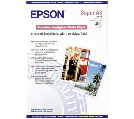 Picture of Epson Premium Semigloss Photo A3+, 20 Sheet, 251g   S041328