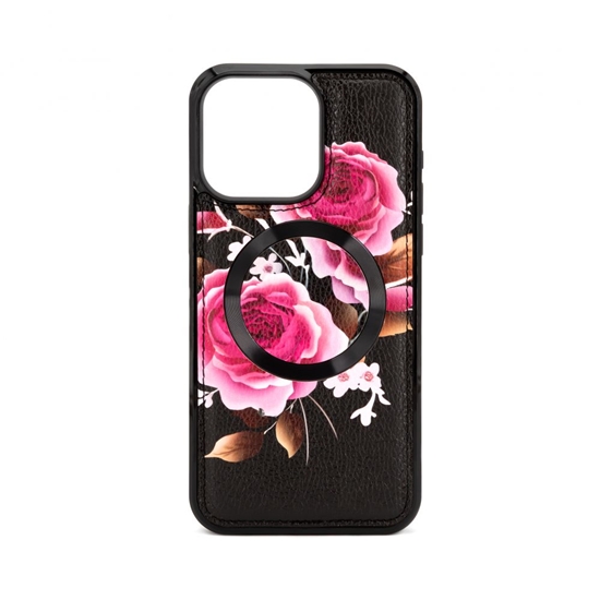Picture of Evelatus Apple iPhone 14 Pro Max Leather Case Zipper Design Flower Black