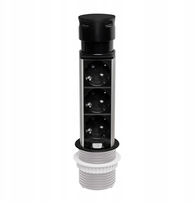 Attēls no Gniazdo meblowe do zabudowy 3 zcza wtyczkowe 2xUSB A schuko GMZ/S-5 W-72013