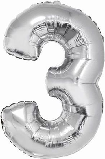 Изображение GoDan Balon foliowy cyfra "3" srebrna 85cm (FG-C85S3)