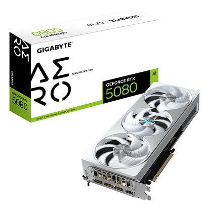 Изображение Graphics Card|GIGABYTE|NVIDIA GeForce RTX 5080|16 GB|GDDR7|256 bit|PCIE 5.0 16x|GPU 2617 MHz|Dual Slot Fansink|GV-N5080AEROOC-16GD1.0