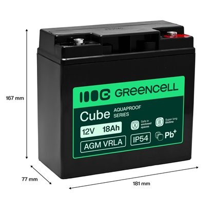 Picture of Green Cell Green Cell AGM VRLA 12V 18Ah bezobsugowy akumulator do kasy, zabawek, kamer (181x77x167mm)