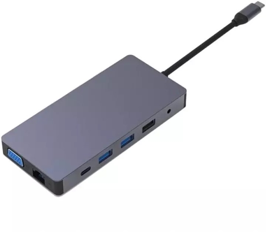 Изображение HUB USB Extra Digital Adapter USB Type-C - 2x HDMI, VGA, LAN, 3x USB Type-A, SD, TF, USB Type-C PD100W, Aux