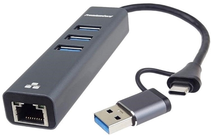 Изображение HUB USB PremiumCord Adapter USB-C na USB-A Gigabit 10/100/1000Mbps + 3x USB 3.2 zcze