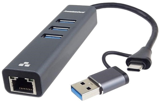 Изображение HUB USB PremiumCord Adapter USB-C na USB-A Gigabit 10/100/1000Mbps + 3x USB 3.2 zcze
