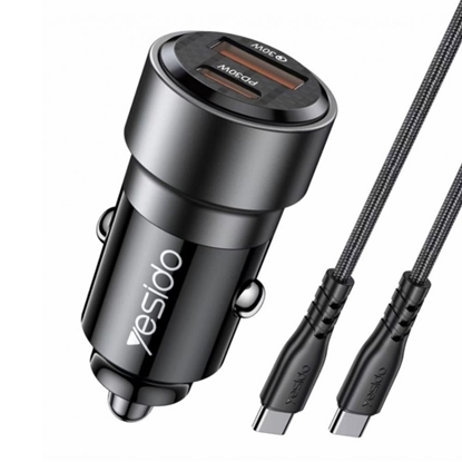 Picture of yesido Y55 60W Fast Charging Car Charger | With TC to TC cable car cigarette lighting port charger adapter Black