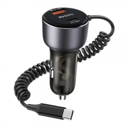 Picture of yesido Y56 60W Fast Charging Car Charger | Built-in Type-C car cigarette lighting port charger adapter Gray