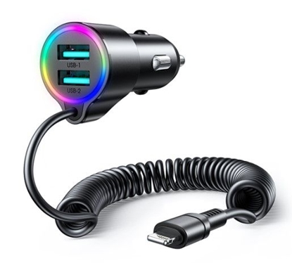 Attēls no Joyroom 3-in-1 fast car charger with Lightning cable 1.5m 17W Black