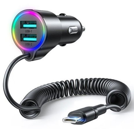 Picture of Joyroom 3-in-1 fast car charger with USB-C cable 1.5m 17W Black