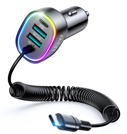 Picture of Joyroom 4 in 1 fast car charger PD, QC3.0, AFC, FCP with USB Type C cable 1.6m 60W Black
