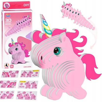 Изображение Jokomisiada Puzzle 3D Kartonowy Model - Róowy Jednoroec DIY Zrób to sam ZA5809