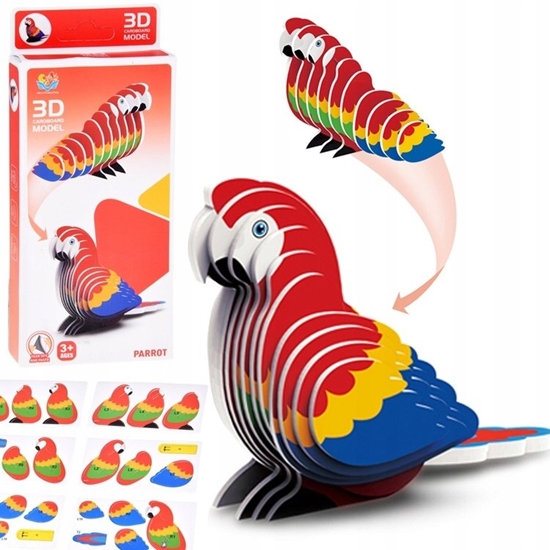 Изображение Jokomisiada Puzzle 3D kartonowy model kolorowy PAPUGA ARA zrób to sam DIY 24 el ZA5719