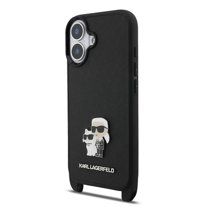 Изображение Karl Lagerfeld Saffiano Crossbody Strap Metal Karl and Choupette Case for Apple iPhone 17