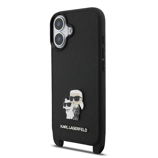 Изображение Karl Lagerfeld Saffiano Crossbody Strap Metal Karl and Choupette Case for Apple iPhone 17