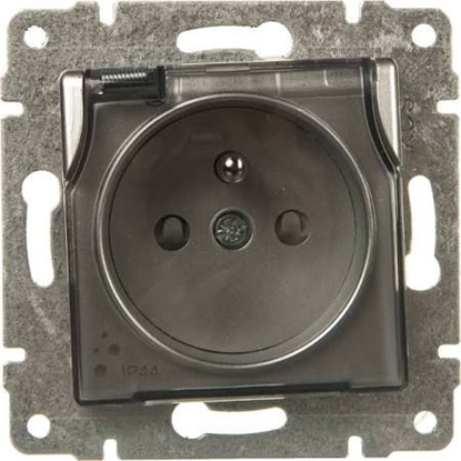 Attēls no KOS VENA Gniazdo hermetyczne pojedyncze z/u 16A 250V IP44 z przeson torów i klapk transparentn aluminium (514039)