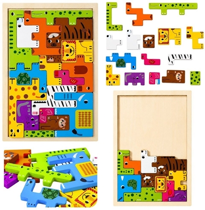 Изображение LeanToys Drewniane Puzzle amigówka Ukadanka Logiczna Zwierzta Kolorowe 20 el. EDUKAMP