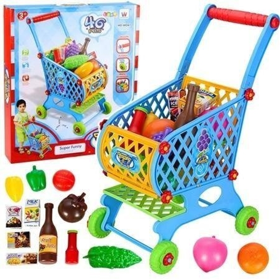 Изображение LeanToys Wózek sklepowy z akcesoriami niebieski 46el 52cm