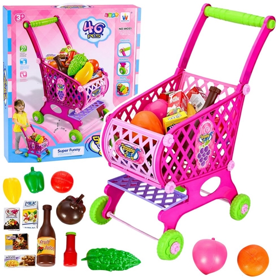 Изображение LeanToys Wózek sklepowy z akcesoriami róowy 46el 52cm
