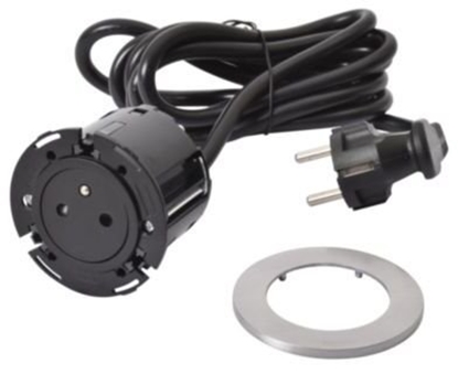 Изображение Legrand Gniazdo meblowe metalowe/czarny DISQ 60 2p+z 2,0 m 654722