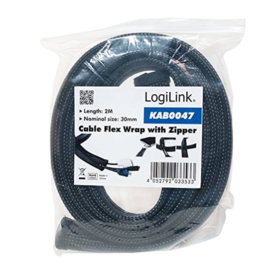 Picture of Logilink Cable FlexWrap with Zipper, 1m, 30mm, black | Logilink