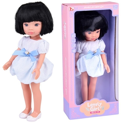Attēls no Lovely Girl Lalka z czarnymi krótkimi wosami w biaej sukience 33cm ZA5850 EDUKAMP