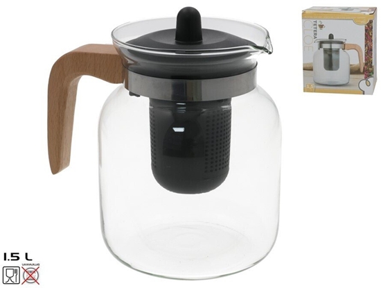 Изображение Lumarko Szklany czajnik z drewnian rczk 1 5 l 17 5 x 17 x 12 cm KITCHEN&GO 8445393418353 (8445393418353)