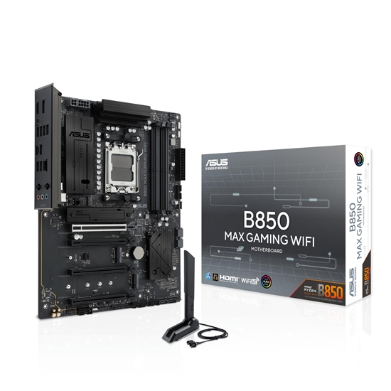 Изображение Mainboard|ASUS|AMD B850|Socket AM5|ATX|RAM DDR5-SDRAM|4xSlots|Wi-Fi Yes|Bluetooth Yes|3xNumber of M.2 (M) slots|B850MAXGAMINGWIFI