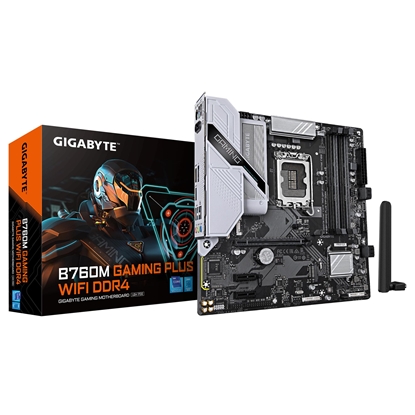 Изображение Mainboard|GIGABYTE|B760M GAMING PLUS WIFI DDR4 (REV. 1.1)|Intel B760|LGA 1700|micro ATX|RAM DDR4-SDRAM|4xSlots|Wi-Fi Yes|Bluetooth Yes|2xNumber of M.2 (M) slots|B760MGPWIFIDDR41.1