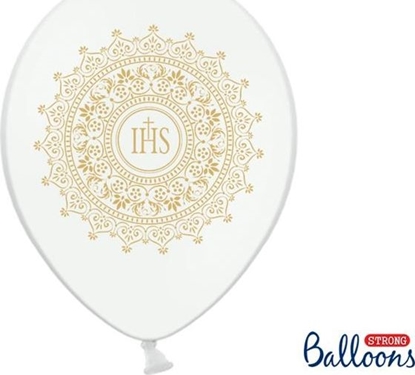 Изображение Party Deco Balony Komunijne, IHS, biae ze zotym nadrukiem, 30 cm, 6 szt. uniwersalny