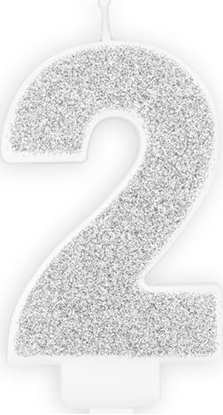 Изображение Party Deco wieczka urodzinowa cyfra "2" srebrna