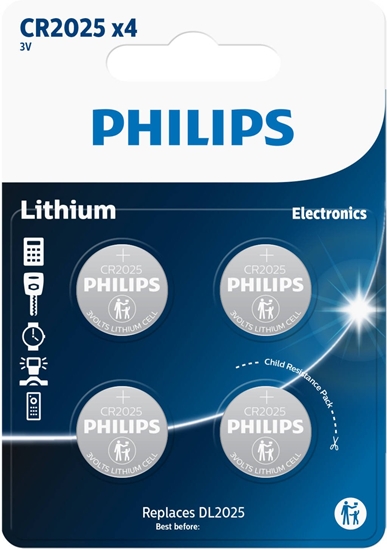 Изображение Philips PHILIPS knapcellebatteri lithium CR2025 4-pak - 2272839