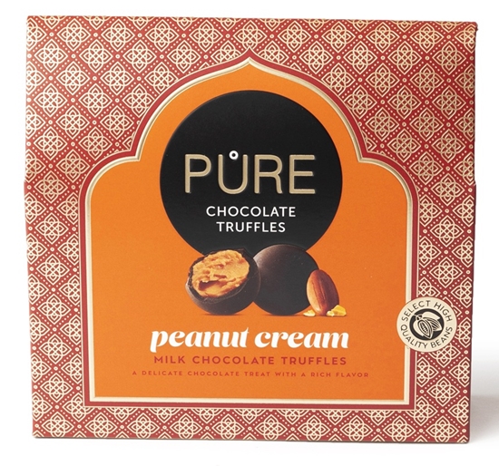 Изображение Piena šokolādes trifeles ar zemesriekstu krēma pildījumu 94g PURE