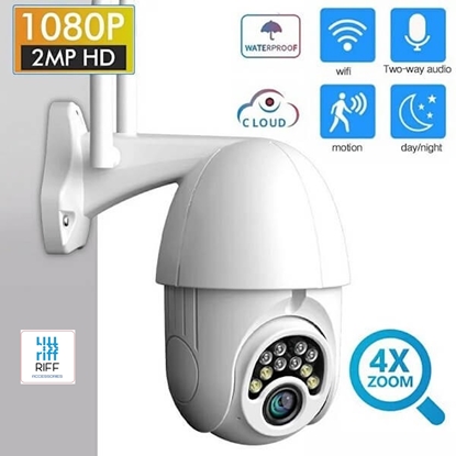Изображение Riff V380 Pro bezvadu rotācijas PTZ āra Wi-Fi kamera IPC-V380-Q10 1080P Full HD IP66 balta