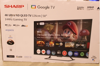Picture of SALE OUT. Sharp 50HR7265E 50" (126cm) QLED 144Hz 4K Ultra HD Google TV, Dolby Vision, Dolby Atmos, Central Stand | SALE OUT. Sharp 50HR7265E | 50 | Smart TV | Google TV | Black | DAMAGED PACKAGING, SCRATCHED ON THE SCREEN