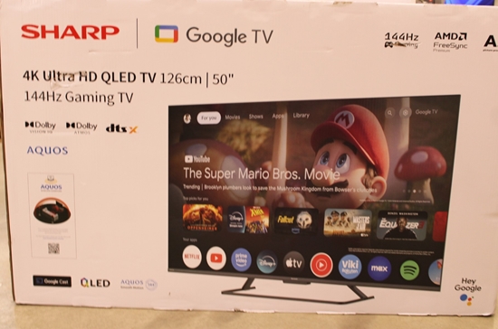 Picture of SALE OUT. Sharp 50HR7265E 50" (126cm) QLED 144Hz 4K Ultra HD Google TV, Dolby Vision, Dolby Atmos, Central Stand | SALE OUT. Sharp 50HR7265E | 50 | Smart TV | Google TV | Black | DAMAGED PACKAGING, SCRATCHED ON THE SCREEN