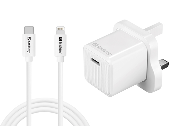 Picture of Sandberg 441-64 USB-C 20W Charger UK+Lightning, Incl. 1m USB-C> Lighting cable