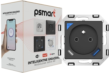 Picture of Schneider Electric T410U PSMART Smart gniazdo czarne Wi-Fi TUYA pomiar USB+USB-C