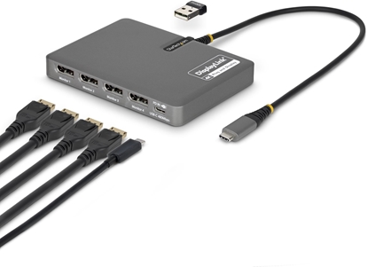 Изображение Stacja/replikator StarTech STARTECH.COM USB-C do stacji roboczej z 4 monitorami Adapter 4K 60Hz DisplayPort 140W PD Passthrough USB do klawiatury i myszy TAA