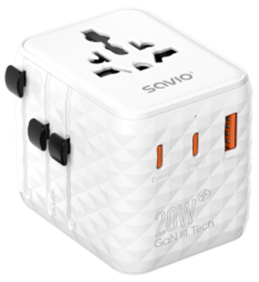Изображение Strāvas adapteris SAVIO Travel adapter Universal 20W USB-A USB-C
