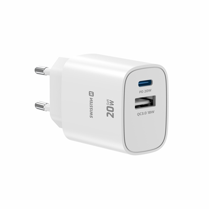 Picture of Swissten Edge GaN Travel Charger GaN USB-C PD 20W + USB-A 18W QC