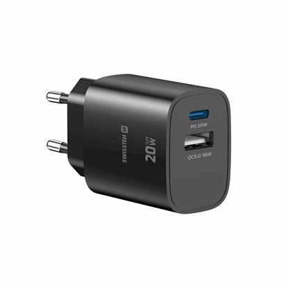 Picture of Swissten Edge GaN Travel Charger GaN USB-C PD 20W + USB-A 18W QC