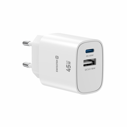 Picture of Swissten Edge GaN Travel Charger GaN USB-C PD 45W + USB-A 18W QC