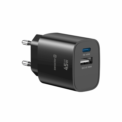 Picture of Swissten Edge GaN Travel Charger GaN USB-C PD 45W + USB-A 18W QC