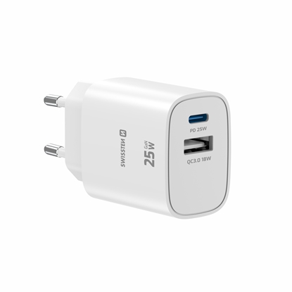 Picture of Swissten Edge Travel Charger USB-C PD 25W + USB-A QC 18W White